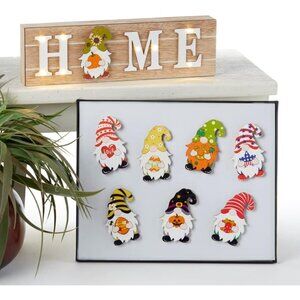 (Light Up) Wood "Home" Sign w/ Seasonal Gnome Magnets